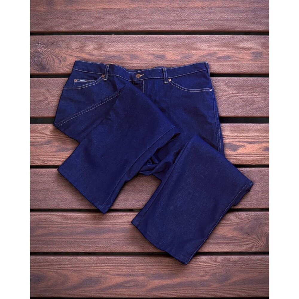 Vintage Lee Mens Jeans Straight Leg Dark Wash Stretch USA Crispy HEMMED 40 x 26*